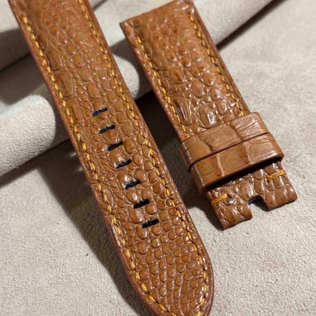cro-1815  クロコダイル  レザー 腕時計 ベルト ライトブラウン  (ラグ幅24 mm - バックル幅22 mm)