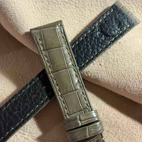 cro-1970  クロコダイル   腕時計 ベルト オリーブ  (ラグ幅19 mm - バックル幅 16 mm)