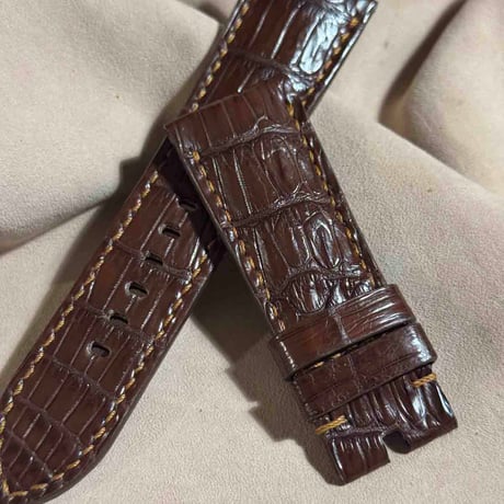 cro-1835  クロコダイル  レザー 腕時計 ベルト ブラウン  (ラグ幅26 mm - バックル幅22 mm)