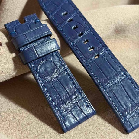 cro-2097  クロコダイル  腕時計ベルト ライトブルー　(ラグ幅24 mm - バックル幅22 mm)