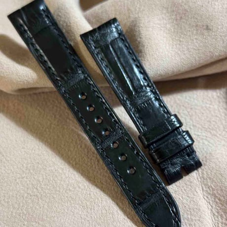 cro-1879  クロコダイル  腕時計 ベルト インクブラック  (ラグ幅18 mm - バックル幅16 mm)