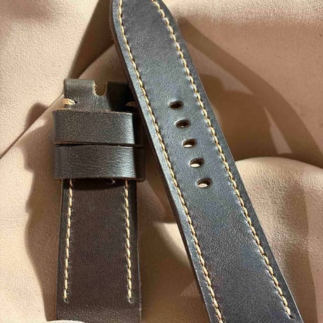 hor-247 HORWEEN クロムエクセルレザー / グレーネイビー 腕時計ベルト (ラグ24mm - バックル幅22mm)