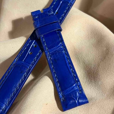 cro-2019  クロコダイル  腕時計ベルト コバルトブルー (ラグ幅18 mm - バックル幅16 mm)