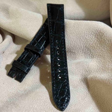 cro-1943  クロコダイル   腕時計 ベルト  ブラック  (ラグ幅19 mm - バックル幅16 mm)