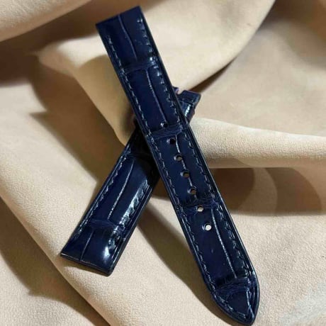 cro-1882  クロコダイル  腕時計 ベルト ネイビー  (ラグ幅18 mm - バックル幅16 mm)