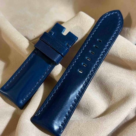 cod-338 コードバン レザー 腕時計ベルト ブルー (ラグ幅24 mm - バックル幅22 mm)