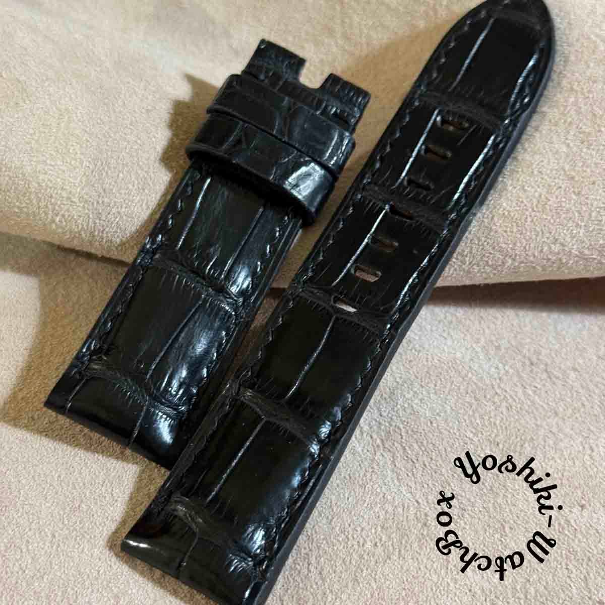 cro-1752 クロコダイル 腕時計ベルト ブラック ラグ幅22mm cro-1902 クロコダイル 腕時計 ベルト ブラック (ラグ幅24 mm