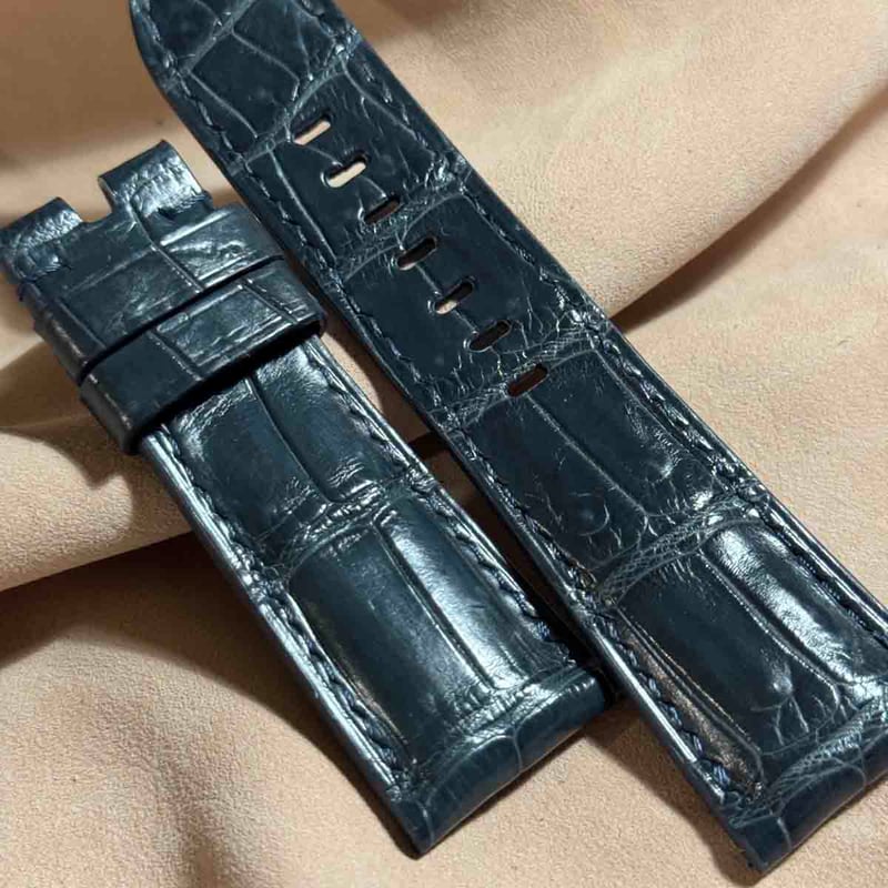 cro-1824 クロコダイル レザー 腕時計 ベルト ブルーグレー cro-1824 クロコダイル レザー 腕時計 ベルト ブルーグレー
