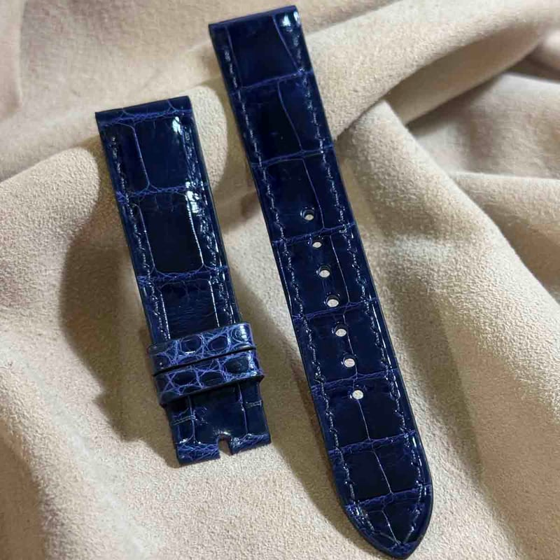 cro-1931 クロコダイル 腕時計 ベルト グロス仕上げブルー (ラグ幅20 m