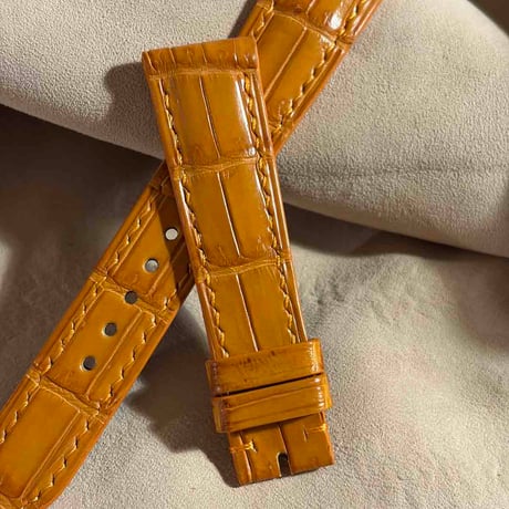 cro-2130  クロコダイル  腕時計ベルト オレンジ (ラグ幅19 mm - バックル幅16 mm)