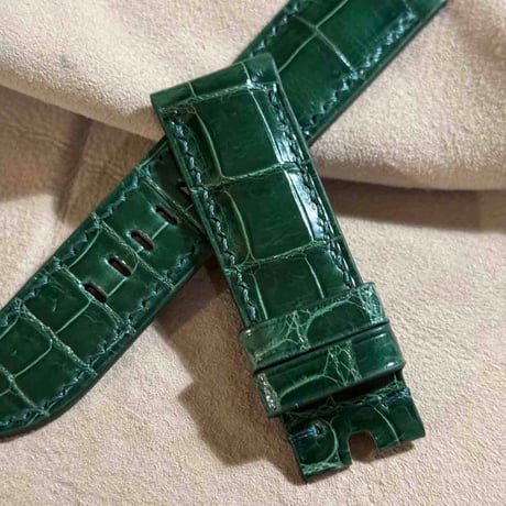 cro-1852  クロコダイル グロス仕上げ レザー 腕時計 ベルト グリーン  (ラグ幅24 mm - バックル幅22 mm)