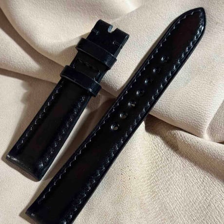 cod-317 コードバン レザー 腕時計ベルト ブラック (ラグ幅19 mm - バックル幅16 mm)