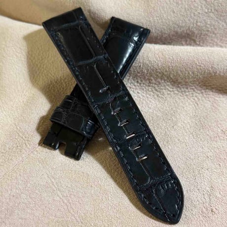 cro-1906  クロコダイル   腕時計 ベルト ブラック  (ラグ幅22 mm - バックル幅20 mm)