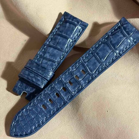 cro-2032 ヌバック クロコダイル  腕時計ベルト ブルー (ラグ幅22 mm - バックル幅20 mm)