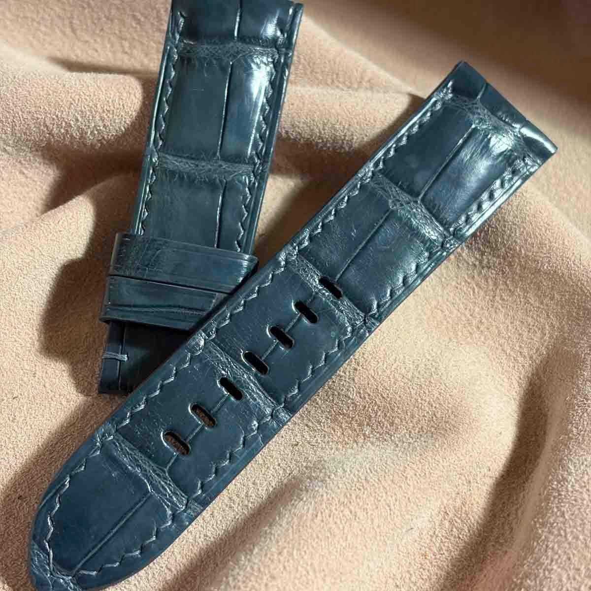 cro-1998 クロコダイル 腕時計 ベルト ブルーグレー (ラグ幅24 mm