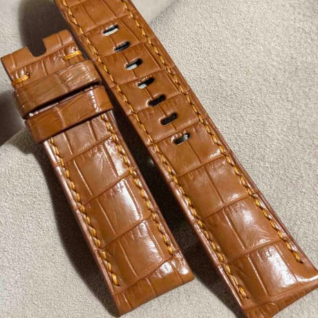 cro-1827  クロコダイル  レザー 腕時計 ベルト ライトブラウン  (ラグ幅22 mm - バックル幅20 mm)