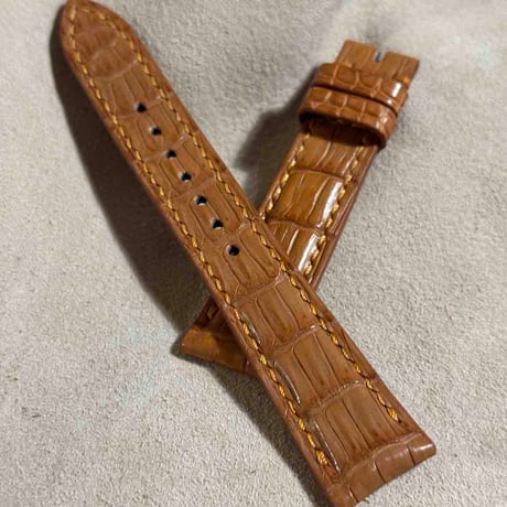 cro-1812  クロコダイル  レザー 腕時計 ベルト ライトブラウン  (ラグ幅19 mm - バックル幅16 mm)