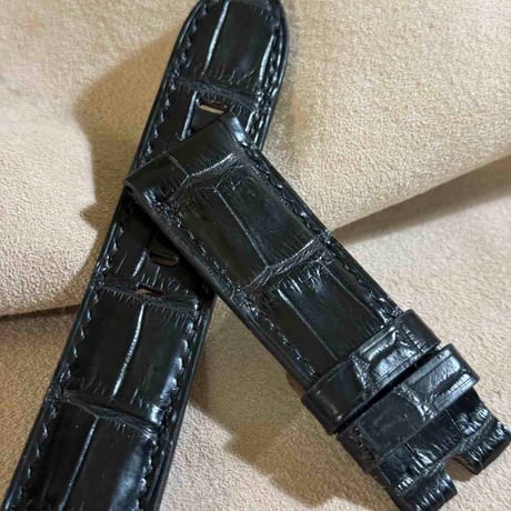 cro-1902  クロコダイル   腕時計 ベルト ブラック  (ラグ幅24 mm - バックル幅22 mm)