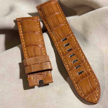 cro-1838  クロコダイル  レザー 腕時計 ベルト ライトブラウン  (ラグ幅24 mm - バックル幅22 mm)