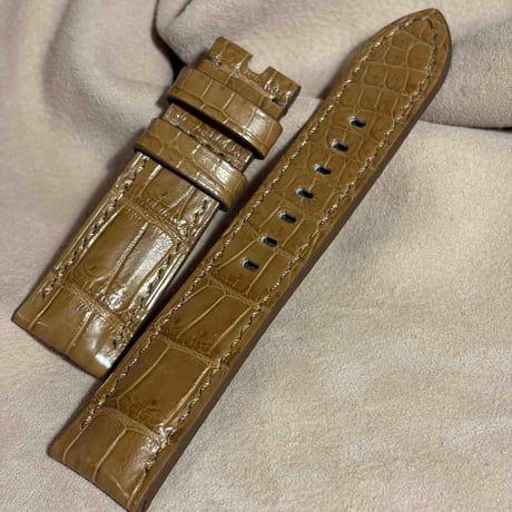 cro-2146  クロコダイル  腕時計ベルト コーヒーブラウン (ラグ幅22 mm - バックル幅20 mm)