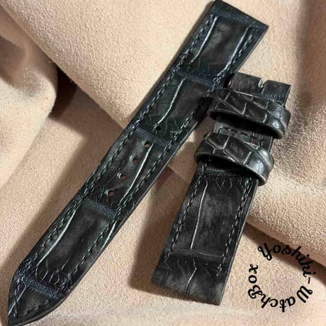 exh-61 墨染め クロコダイル 腕時計ベルト  (ラグ幅20mm - バックル幅18mm)