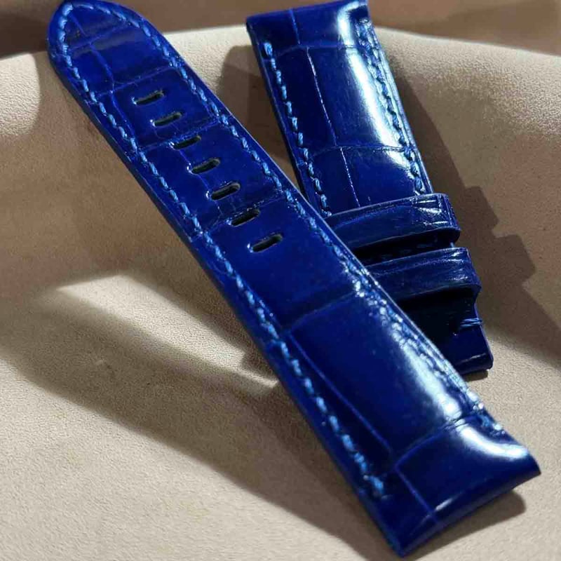 cro-1654 クロコダイル腕時計ベルト グロス仕上コバルトブルー ラグ幅22 cro-1654 クロコダイル腕時計ベルト グロス仕上コバルトブルー
