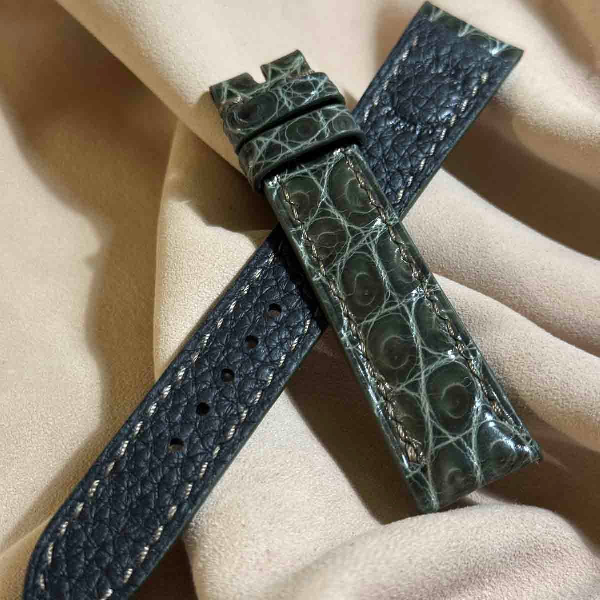 cro-1932 クロコダイル 腕時計ベルトグロス仕上げオリーブ ラグ幅20mm cro-1038 クロコダイル レザー 腕時計 ベルト ヒマラヤクロコ