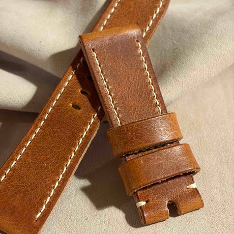 hor-248 HORWEEN ダービー / イングリッシュタン 腕時計ベルト (ラグ24mm - バックル幅22mm)