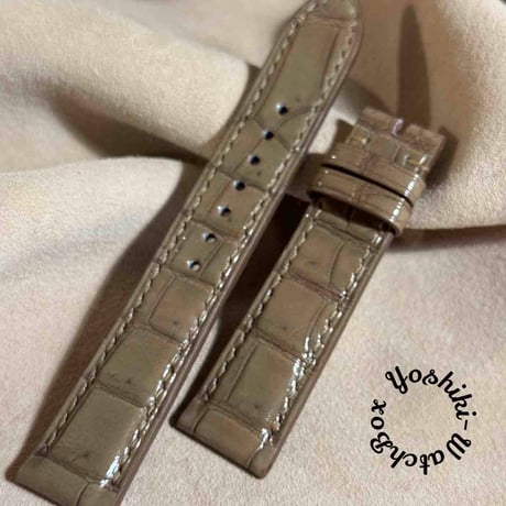 cro-1857  クロコダイル グロス仕上げ レザー 腕時計 ベルト コーヒーブラウン  (ラグ幅20 mm - バックル幅18 mm)