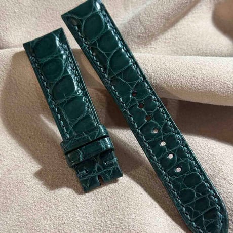 cro-1840  クロコダイル  レザー 腕時計 ベルト グリーン  (ラグ幅20 mm - バックル幅18 mm)