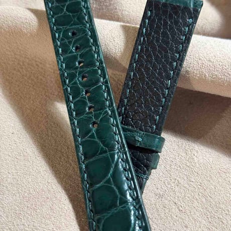cro-1840  クロコダイル  レザー 腕時計 ベルト グリーン  (ラグ幅20 mm - バックル幅18 mm)