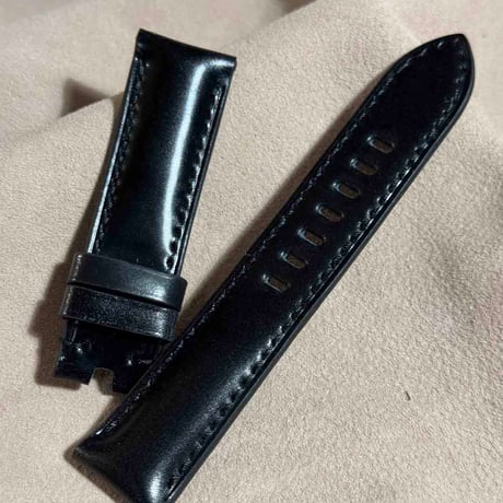 cod-333 コードバン レザー 腕時計ベルト ブラック (ラグ幅22 mm - バックル幅20 mm)