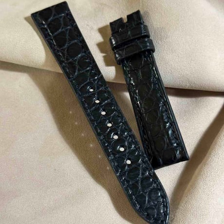 cro-1871  クロコダイル  腕時計 ベルト ブラック  (ラグ幅19 mm - バックル幅16 mm)