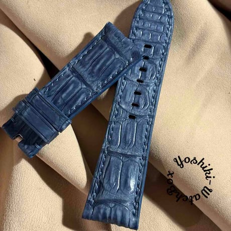 cro-2042 ヌバック クロコダイル 腕時計ベルト ブルー (ラグ幅26 mm