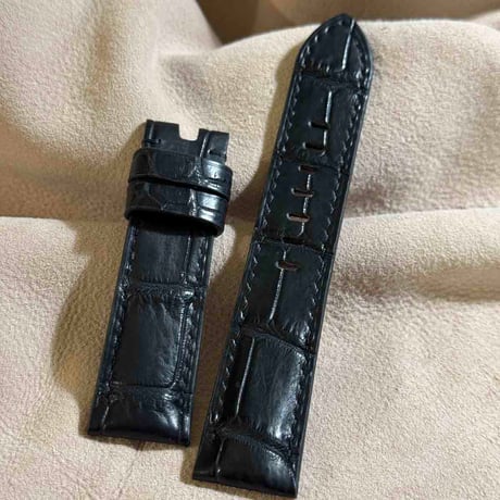 cro-1906  クロコダイル   腕時計 ベルト ブラック  (ラグ幅22 mm - バックル幅20 mm)