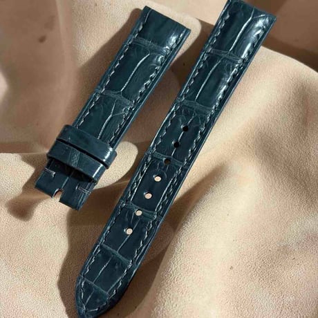 cro-2017  クロコダイル  腕時計ベルト ブルーグレー (ラグ幅18 mm - バックル幅16 mm)