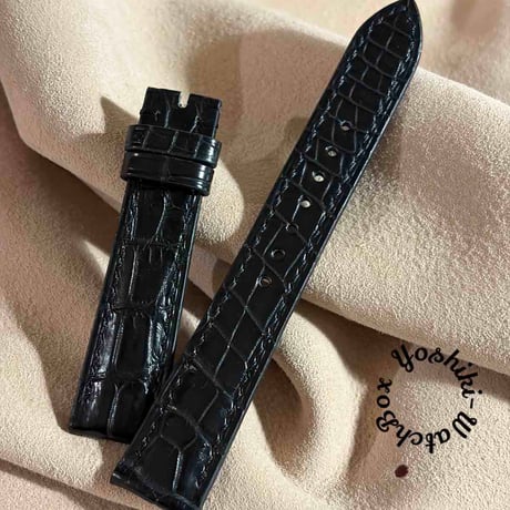 cro-2129  クロコダイル  腕時計ベルト ブラック (ラグ幅19 mm - バックル幅16 mm)