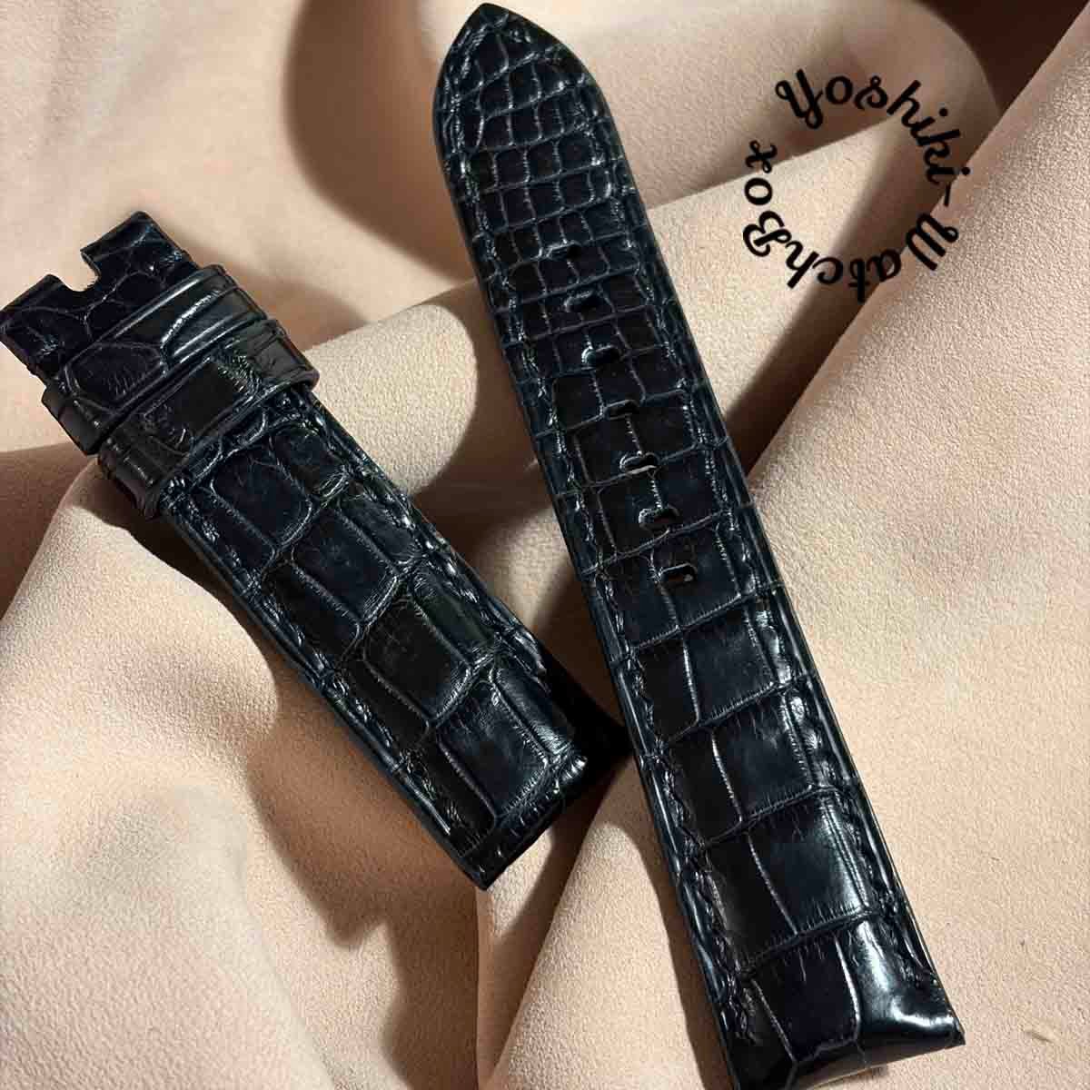 exh-52 ブライドルブラック クロコダイル 腕時計ベルト ラグ幅20mm cro-2065 クロコダイル 腕時計ベルト ブラック (ラグ幅22 mm