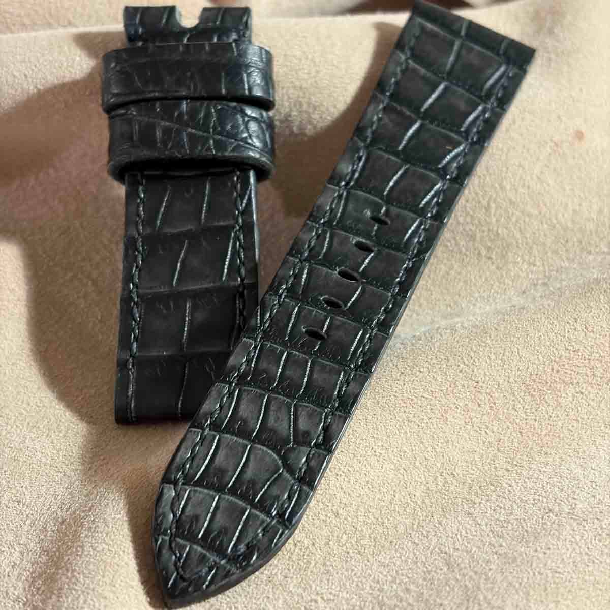 exh-63 墨染め クロコダイル 腕時計ベルト (ラグ幅24mm - バックル幅