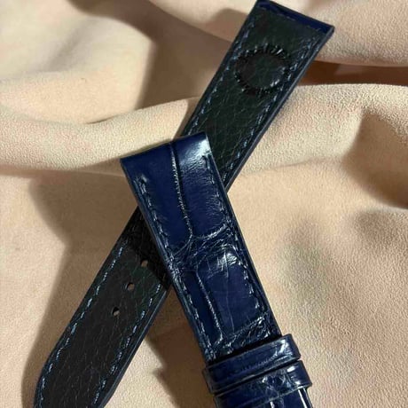 cro-1987  クロコダイル  腕時計 ベルト ネイビー  (ラグ幅21 mm - バックル幅 18 mm)