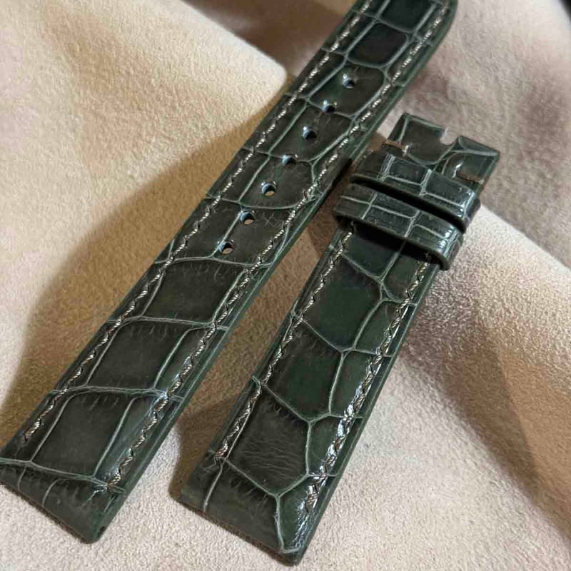 cro-1946 クロコダイル 腕時計 ベルト グロス仕上げ オリーブ