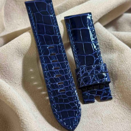 cro-1928  クロコダイル   腕時計 ベルト  グロス仕上げ ブルー  (ラグ幅24 mm - バックル幅22 mm)