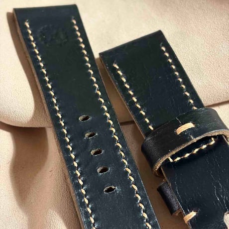 hor-243 HORWEEN クロムエクセルレザー / ブラック 腕時計ベルト (ラグ24mm - バックル幅22mm)