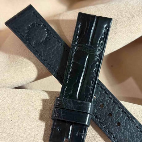 cro-2024  クロコダイル  腕時計ベルト ブラック (ラグ幅20 mm - バックル幅18 mm)