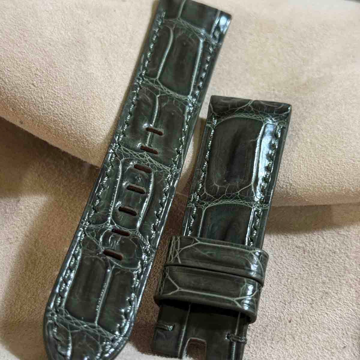 cro-1937 クロコダイル レザー <br>腕時計 ベルト オリーブグリーン<br