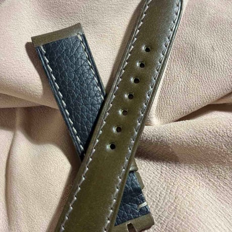 cod-316 コードバン レザー 腕時計ベルト カーキグリーン (ラグ幅19 mm - バックル幅16 mm)