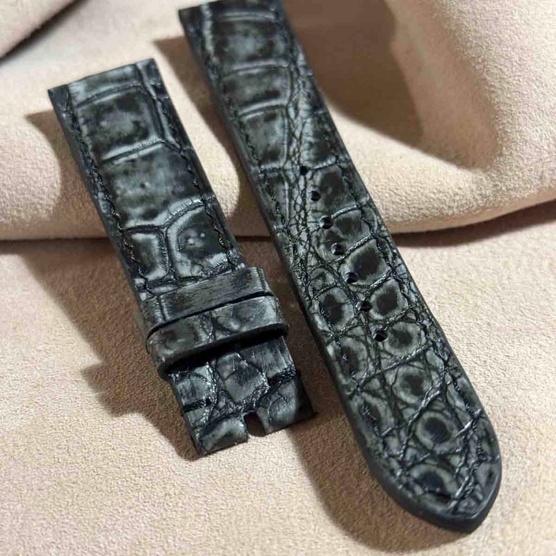 cro-1795 クロコダイル レザー 腕時計 ベルト ヌバック ブラック (ラグ