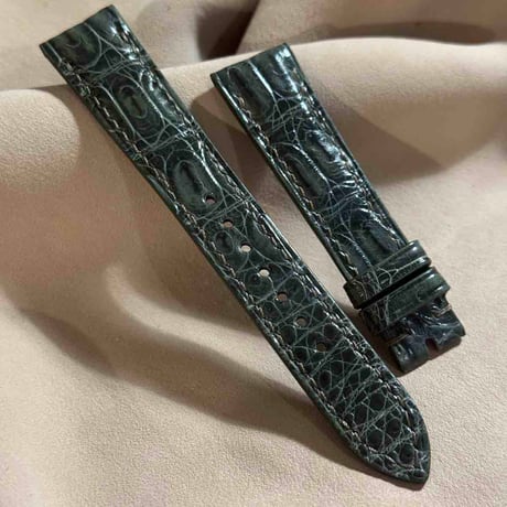 cro-1844  クロコダイル グロス仕上げ レザー 腕時計 ベルト オリーブグリーン  (ラグ幅19 mm - バックル幅16 mm)