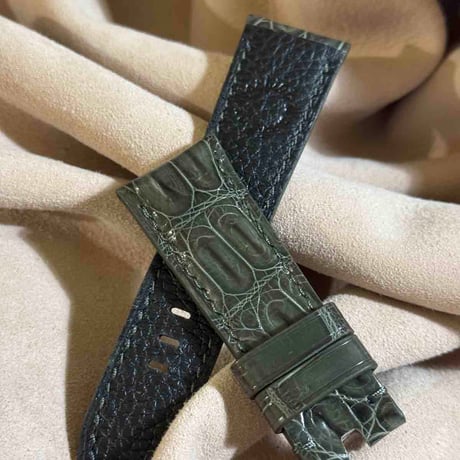 cro-1940  クロコダイル   腕時計 ベルト  グロス仕上げ オリーブ  (ラグ幅26 mm - バックル幅22 mm)