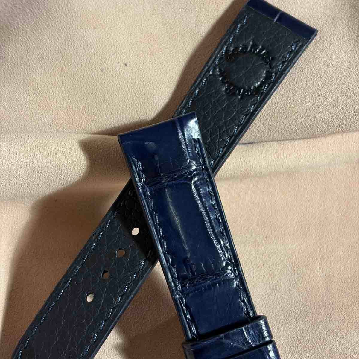 cro-2008 クロコダイル 腕時計ベルト ネイビー (ラグ幅20 mm